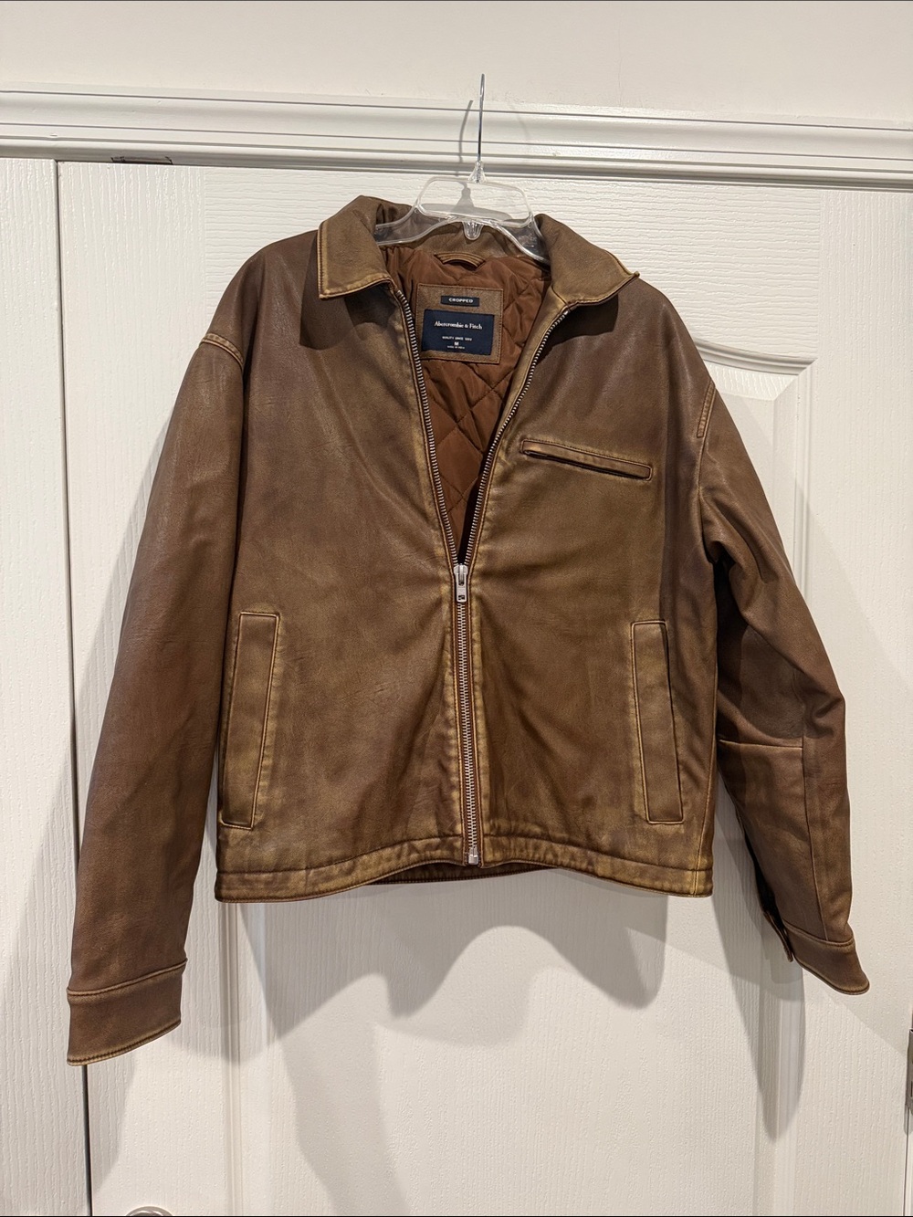 Abercrombie & Fitch Vintage-Style Brown Leather Bomber